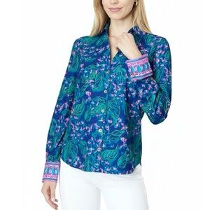 Lilly Pulitzer ChillyLilly Marlena Button-Down UPF 50+ Eclipse Blue Size XS